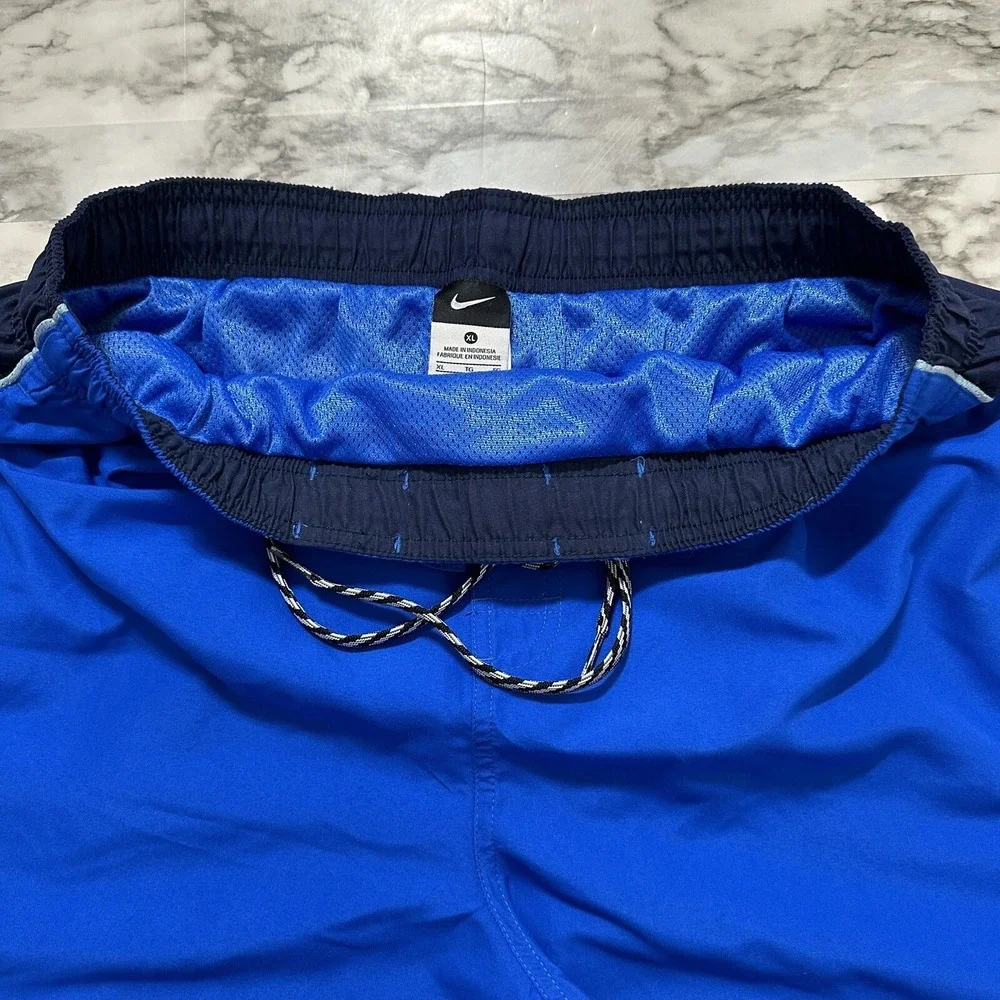 Nike Men's Swim Trunks Suit Board Shorts XL Slim Waist Blue Black Lined Pocket